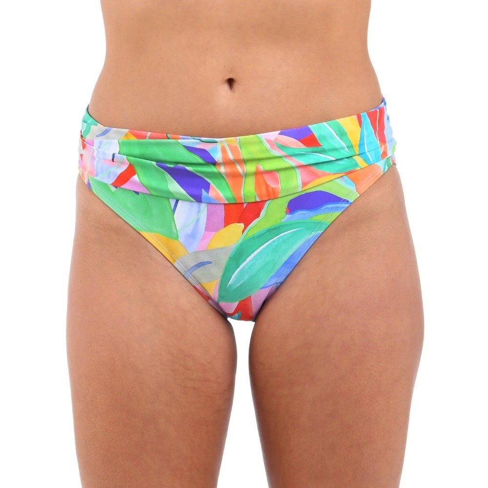 NWT La Blanca Bikini Bottoms Womens‎ Multi Tropical Leaf Ruched Back 12 $79